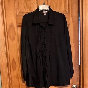 Women’s White Stage Blouse Silky Polyester Button Up  Black Size XXL/20 Like New